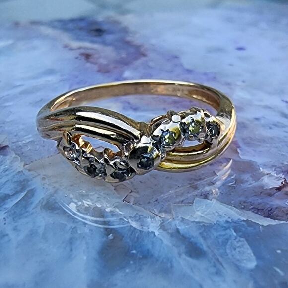 Dainty 14K Fine Yellow Gold Infinity Symbol Round Diamond Accent Pinky Ring - Picture 12 of 12